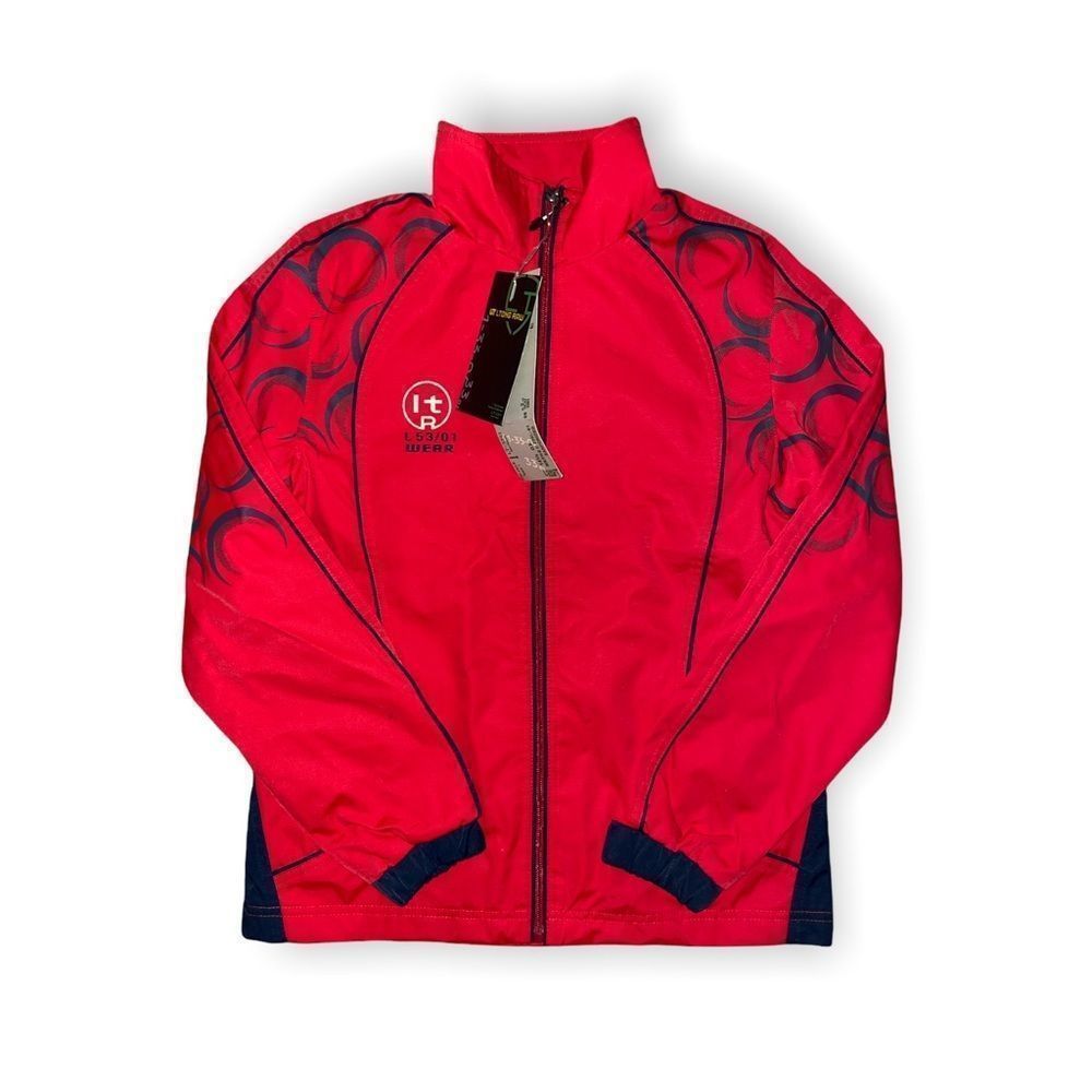 NWT LTong Raw red and navy blue zip up jacket Chinese fashion coat size M